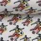 Preview: Baumwolle Webware Steinbeck Fußballer rot - gelb mit Fußball auf weiß