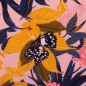 Preview: Jersey Jonne Blumen Hibiskus Blätter Schmetterling hellrosa gelb rosa schwarz weiß blau