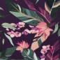 Preview: Sommersweat / French Terry - Zürich Blätter mit Blüte violett rosa weiß grün