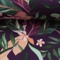 Preview: Sommersweat / French Terry - Zürich Blätter mit Blüte violett rosa weiß grün
