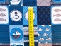Preview: Baumwolle Druck Maritim Patchwork blau petrol weiß dunkelblau brau