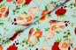 Preview: Baumwoll Jersey Digital Druck Rotkehlchen Rosen Blumen auf mint blau