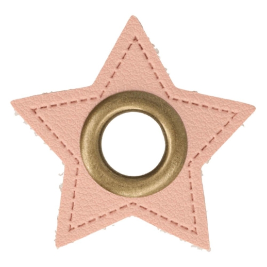 Ösenpatches rosa Kunstleder Stern Öse bronze 8 mm