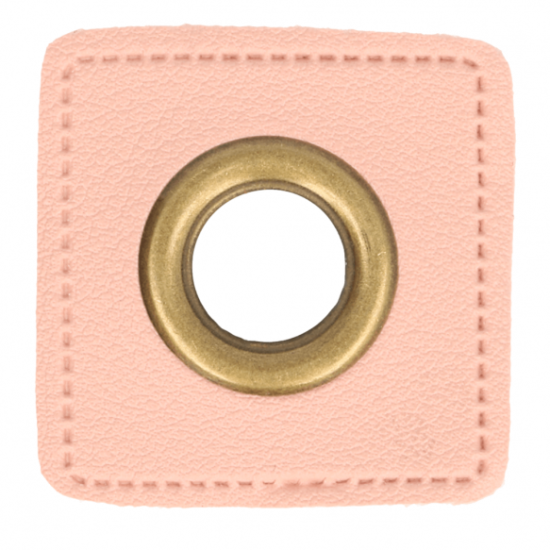Ösenpatches Ösen auf rosa Kunstleder Quadrat bronze 8 mm