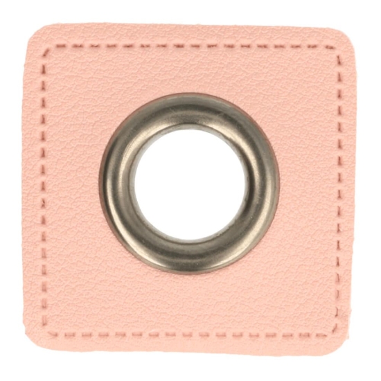 Ösenpatches rosa Kunstleder Quadrat Öse altnickel schwarz 11mm