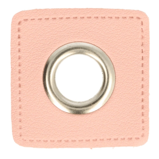 Ösenpatches rosa Kunstleder Quadrat Öse silber 11 mm
