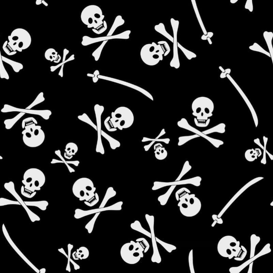 Baumwolle Webware Piratenschädel mit Knochen und Säbel schwarz weiß
