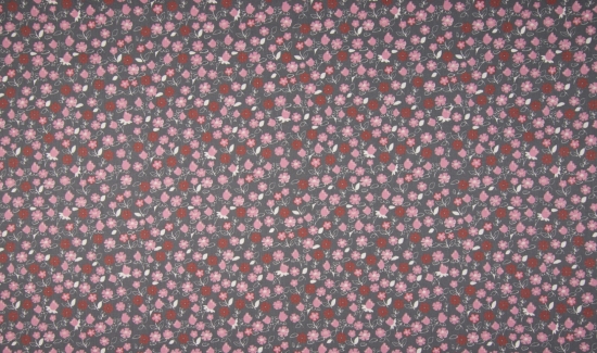 Baumwolle Webware kleine rosa rote Blumen auf grau anthrazit