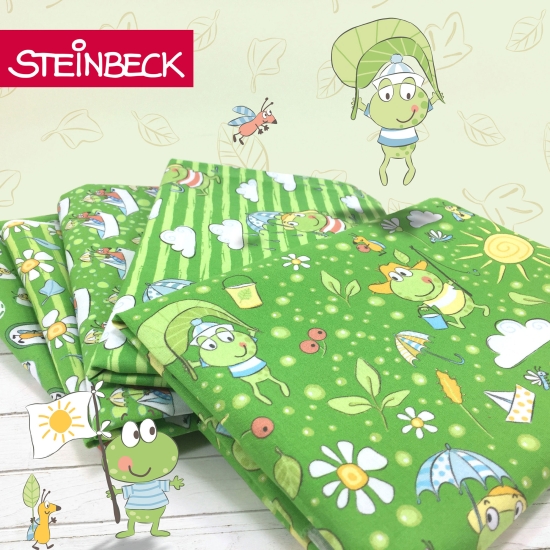 Baumwolle Steinbeck - Insekten Blätter - grün -