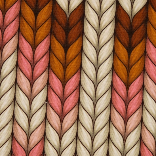Bio Sommersweat angeraut HHL Granny Made Plain Stitches Knit Knit rosa/weiß/cappucino/braun Reststück 0.50 m