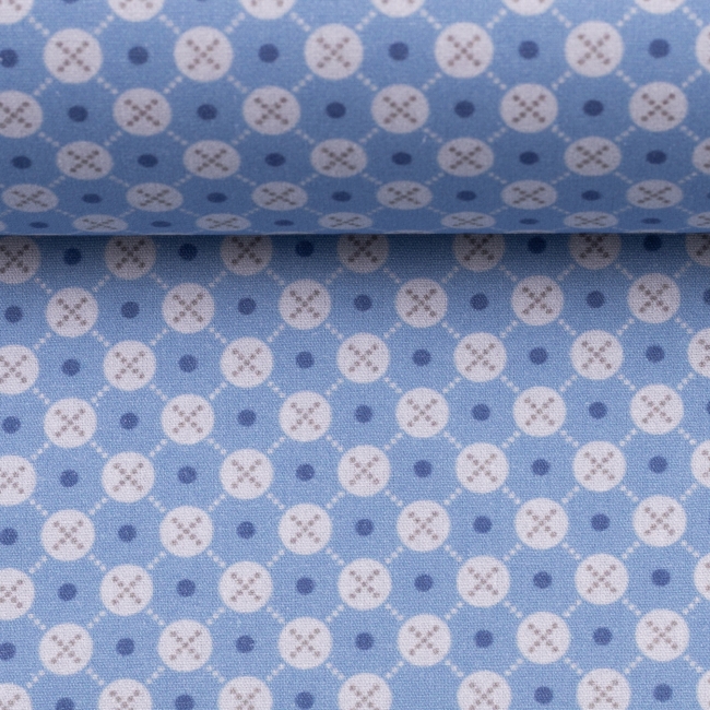 Baumwolle Webware Popeline Jasmin Kreise Punkte Kreuze hellblau blau weiß