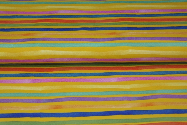 Baumwoll - Jersey - Digital print - bunt - Streifen - gelb Untergrund