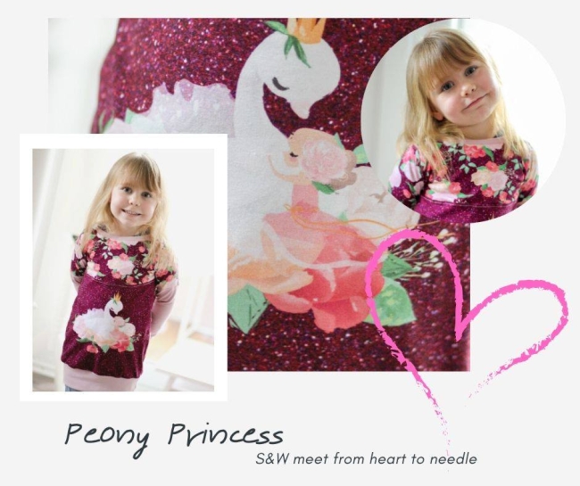 French Terry - Sommersweat  Panel Mädchen mit Prinzessinenschwan - Blumen - Peony Princess