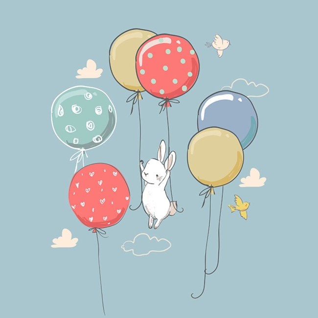 Sommersweat Panel Hase Ballons Ballonparty blau