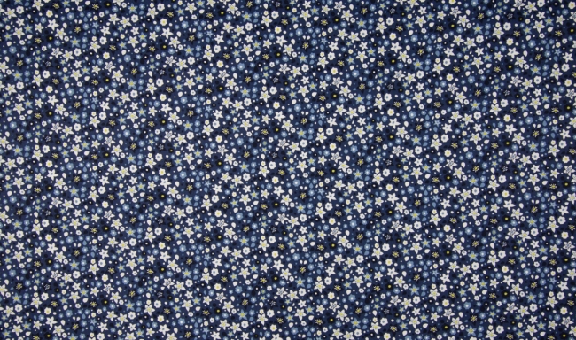 Baumwolle Webware hellblaue und weiße Blumen auf dunkelblau