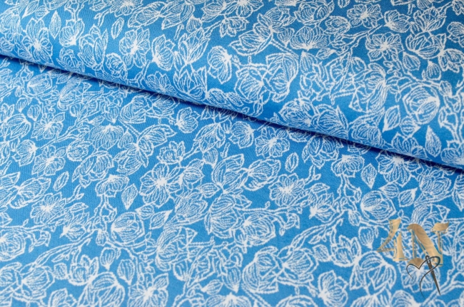 Jacquard Jersey Blumen by Lila-Lotta gemustert blau Reststück 0.85 m