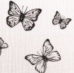 Musselin Jeron schwarze Schmetterlinge auf weiß Farbnr. 011