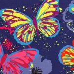 Softshell Fiete bunte Schmetterlinge auf dunkelblau Farbnr. 597