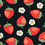 Jersey Vintage Botanical Erdbeeren auf schwarz Farbnr. 299