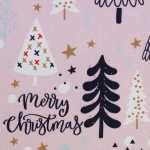 Baumwolle Webware Noel Merry Christmas illustrierten Weihnachtsbäumen rosa Farbnr. 432