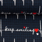 Jersey EKG Linien Schriftzug Keep Smiling Herz auf dunkelblau
