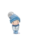 Sommersweat Panel winterlicher Junge blaue Mütze ecru  40 x 50 cm