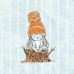 Sommersweat Panel Hase Wintermütze im Baum mint Hintergrund