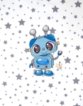 Sommersweat Roboter mit Sterne grau hellblau petrol ecru 40 x 50 cm
