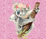 French Terry Sommersweat Panel Koala Mutter und Kind rosa pink FHTN