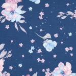 French Terry Digitaldruck Blumen rosa babyblau auf dunkelblau