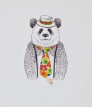 Sommersweat Panel Panda mit Hut ecru 40 x 50 cm