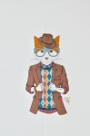 Sommersweat Panel Katze im Anzug ecru 55 x 70 cm