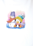 Sommersweat Schneemann und Pinguin mit Mütze und Schal rot türkis weiß ecru 40 x 50cm