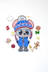 Sommersweat winterliche Maus mit Mütze und Jacke rot blau grau ecru 40 x 50 cm
