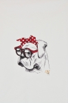 Sommersweat Panel Hund mit Kopftuch und Brille ecru 55 x 70 cm