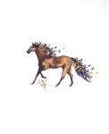 Sommersweat Pferd mit Schmetterlinge braun gelb blau ecru 55 x 70 cm